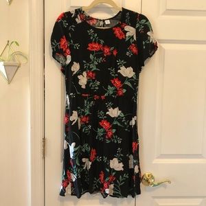 Old Navy | Black Floral Print Cap Sleeve Dress Medium